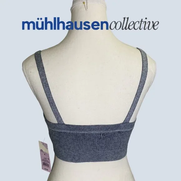 Wild Fable Grey Ribbed Knit Bralette M/L Stretch Crop Top Cozy Minimalist - Picture 4 of 4